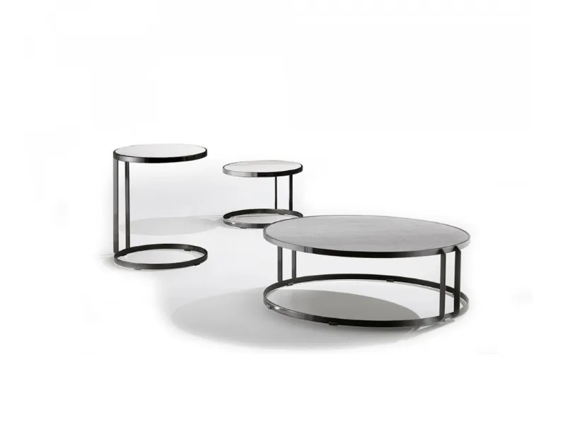 Tavolino rotondo in metallo con piano in cristalceramica Joint di Midj