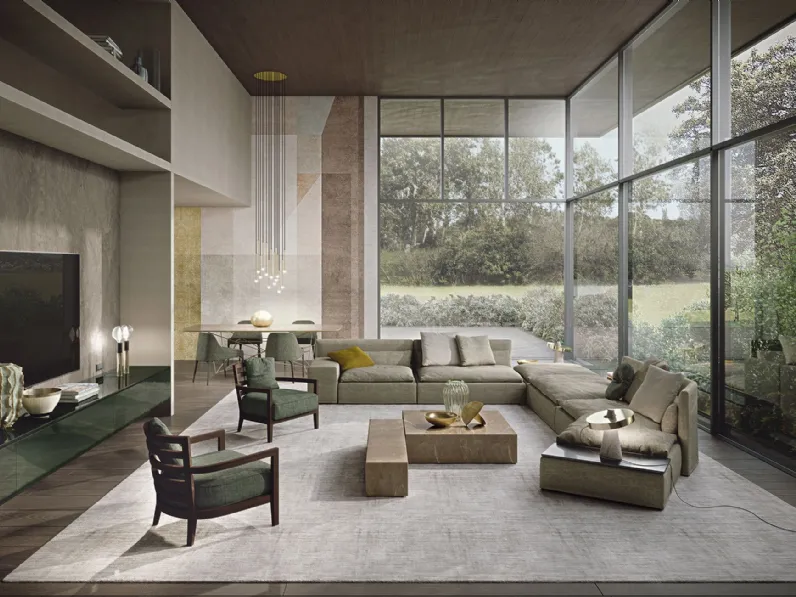 Tavolino monoblocco quadrato o rettangolare Miller in gres porcellanato effetto marmo di Frigerio