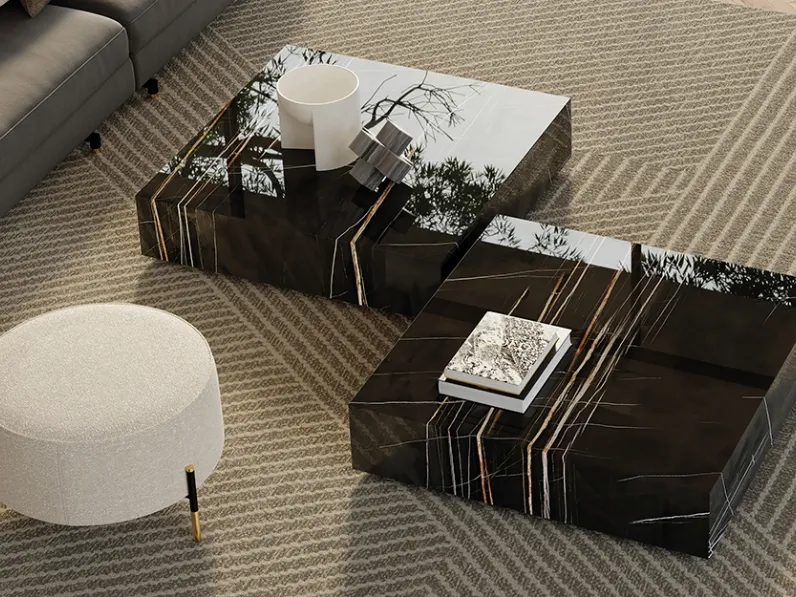 Tavolino monoblocco quadrato Miller in gres porcellanato effetto marmo di Frigerio