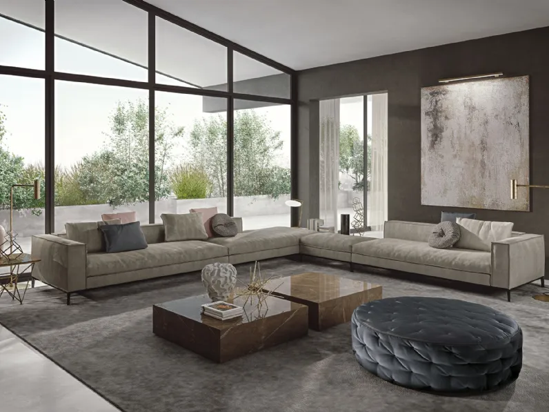 Tavolino monoblocco quadrato Miller in gres porcellanato effetto marmo di Frigerio