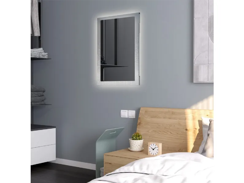 Specchio Mirror rettangolare con cornice in cristallo acrilico illuminata di Vesta