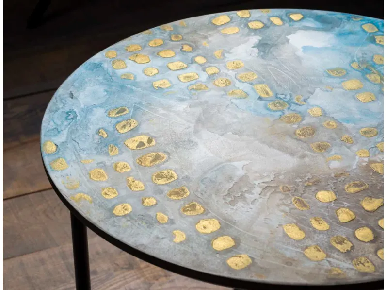 Tavolino rotondo in legno decorato Multi Moon Shell di MOS Design