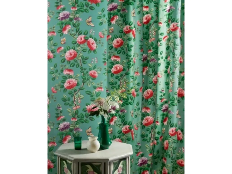 Tenda con fiori fogliame e farfalle Nankin di Manuel Canovas