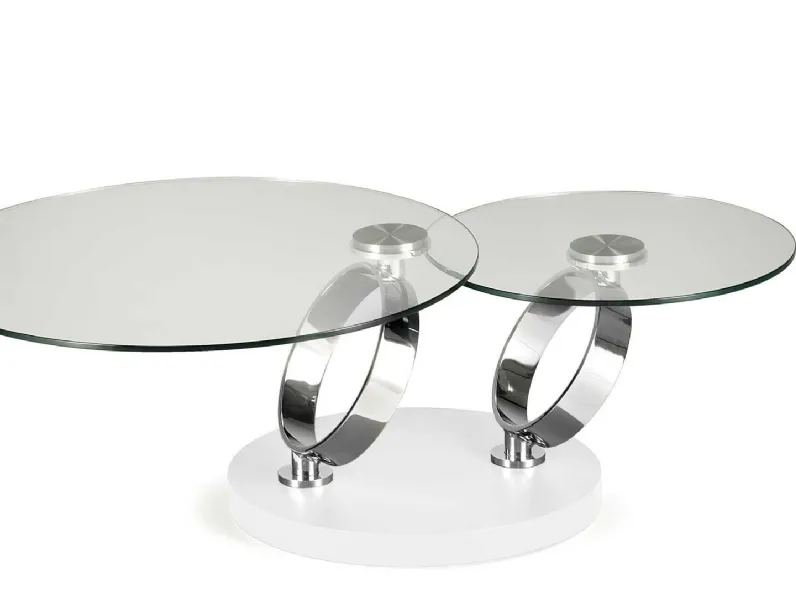 Tavolino in cristallo con base in legno e supporti in acciaio Anelli di Naos