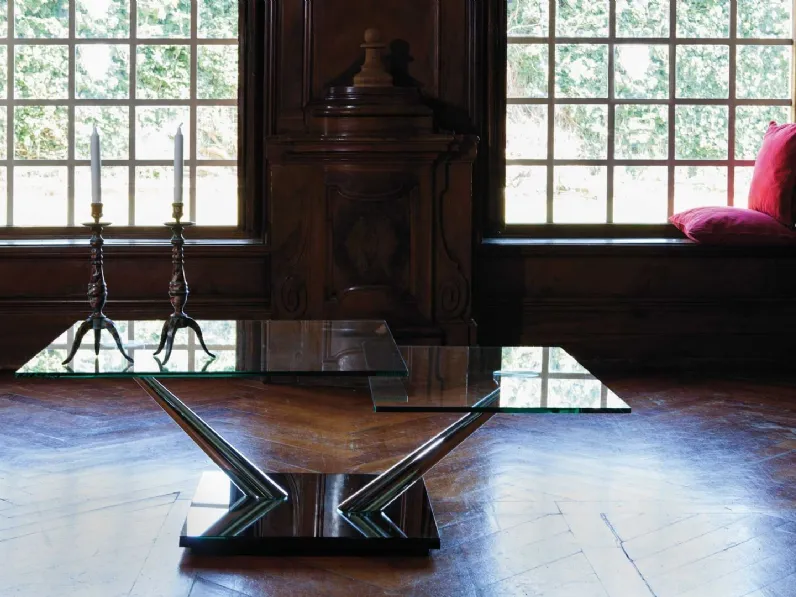 Tavolino con piani girevoli in vetro con base in metallo Cassius di Naos