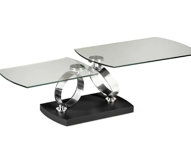 Tavolino Donelli in cristallo con base in legno e supporti in acciaio di Naos