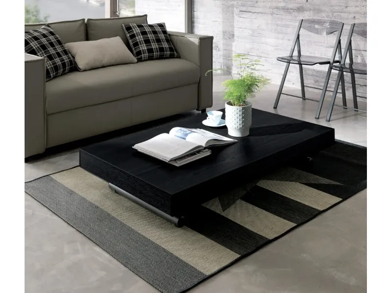 Tavolino trasformabile Newood in legno di Rovere Wild Carbone di Ozzio