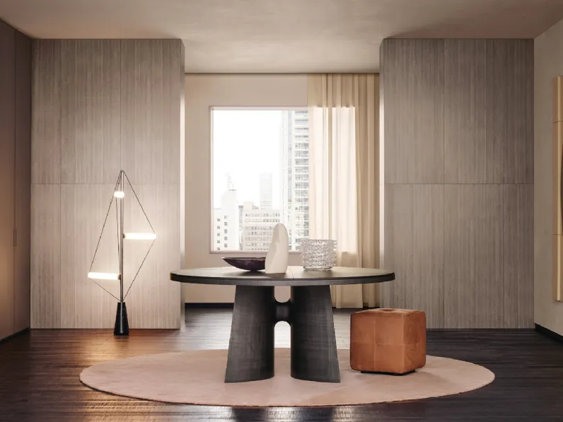 Pouf Onda con rivestimento in pelle nabuk ruggine di Poliform