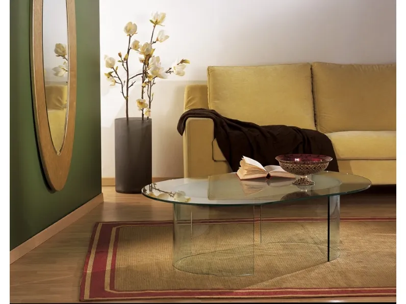 Tavolino ovale in cristallo con basi curvate Orazio de La Vetreria