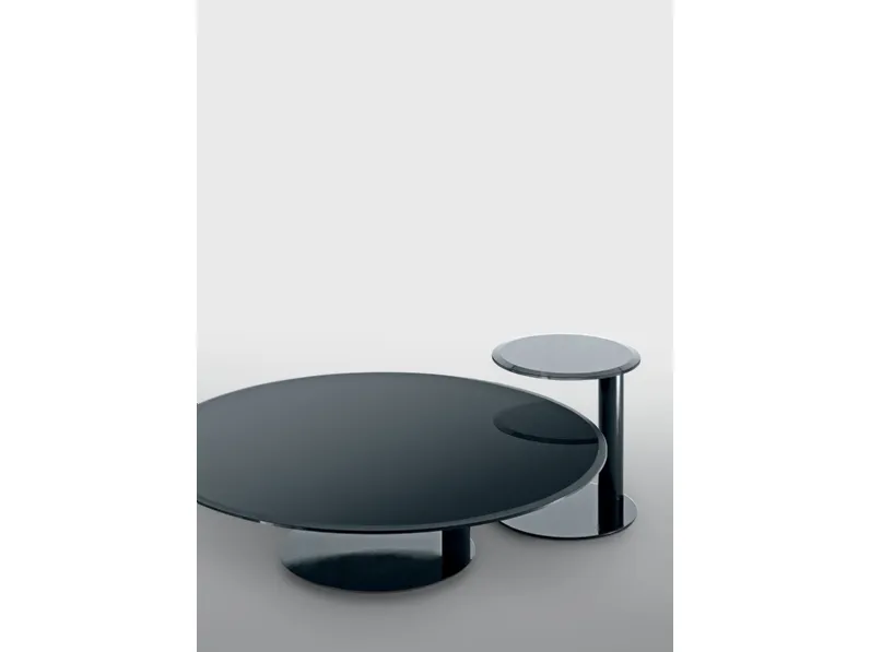 Tavolino rotondo in cristallo retroverniciato con struttura in metallo Oto Mini di Gallotti&Radice