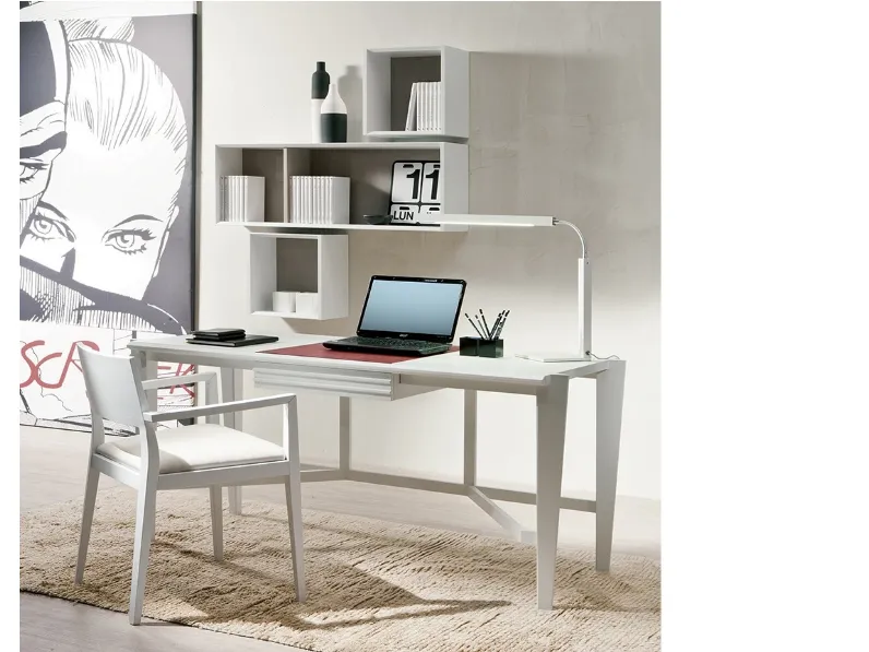 Scrittoio in legno massello di Frassino laccato con cassetto Athos di Pacini e Cappellini