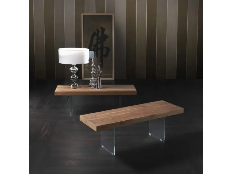 Tavolino in legno con base in cristallo Panchetta Flai di Milanomondo