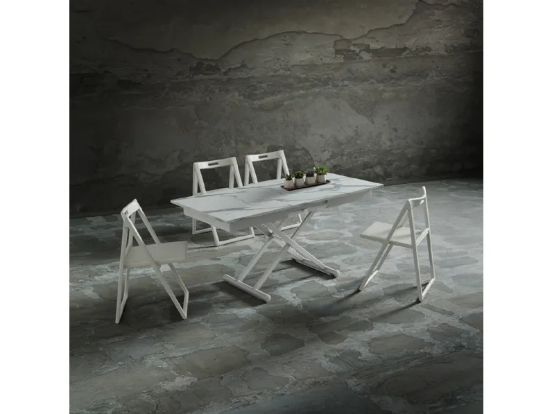 Tavolino con top in HPL effetto marmo regolabile in altezza che diventa tavolo da pranzo Perseo di La Primavera