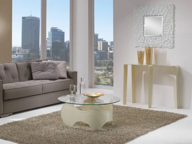 Tavolino rotondo in cristallo con base in laccato Plinio de La Vetreria