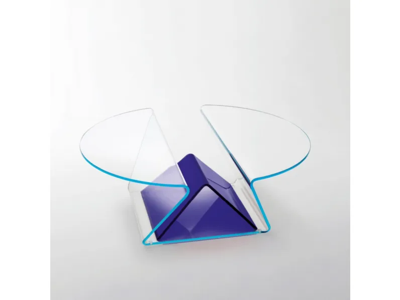 Tavolino Plissé in vetro trasparente extrachiaro con elemento centrale in vetro colorato di Glas Italia