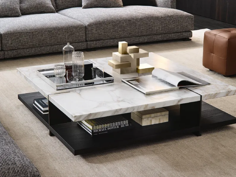 Tavolino Bristol con piani in marmo calacatta e olmo nero di Poliform