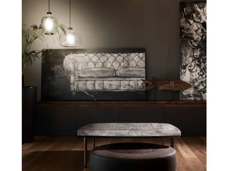 Pouf rotondo Moon in pelle marrone di MOS-Design