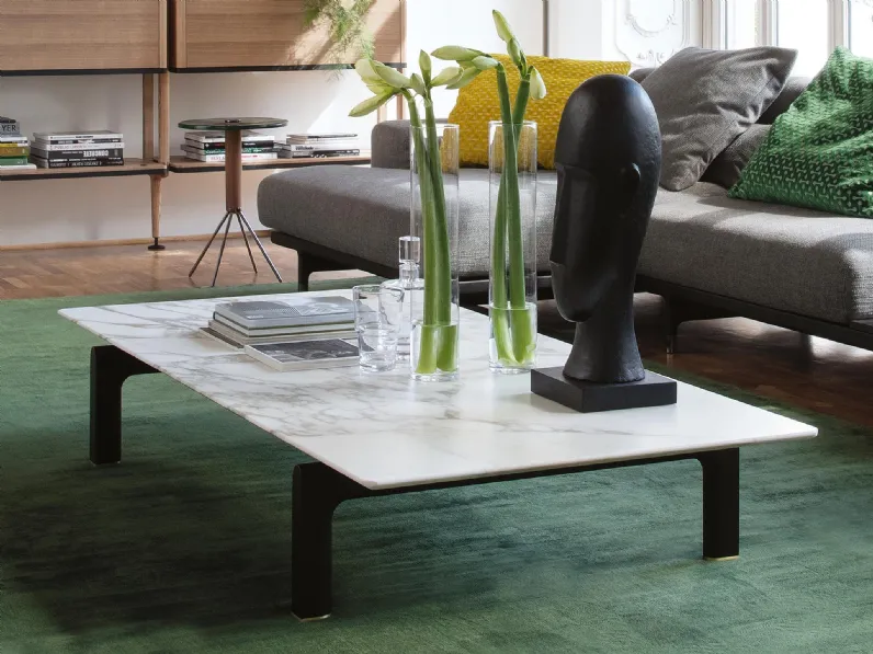 Tavolino con piano rettangolare in marmo e piedi in legno massello Quay di Porada