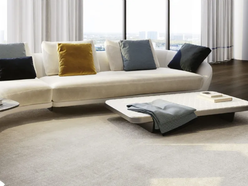 Pouf Segno in pelle trapuntata e Noce Canaletto di Reflex