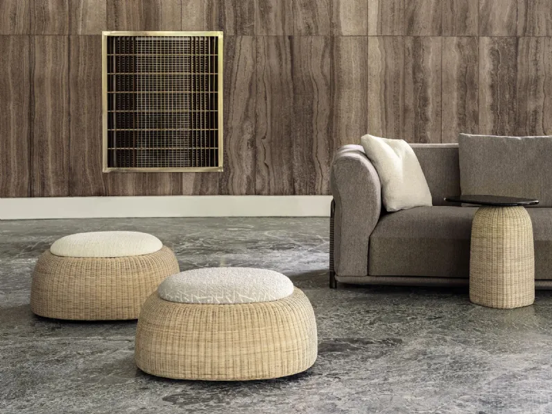 Pouf Sam in vimini e tessuto imbottito di Frigerio