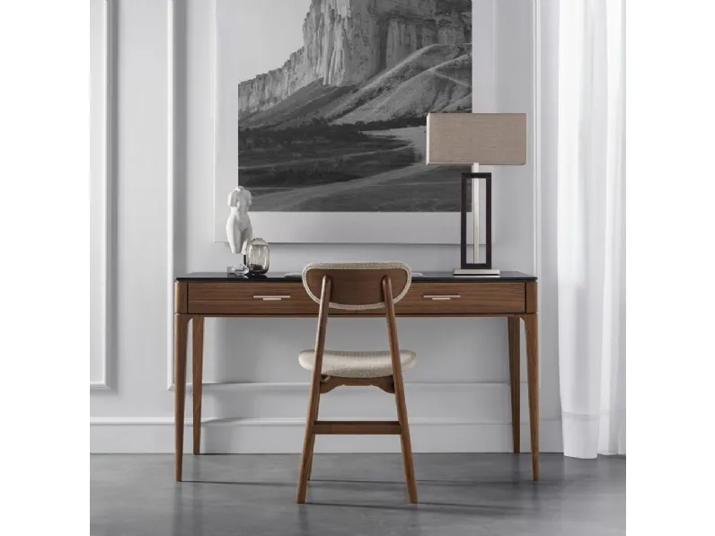 Scrittoio Lungarno in noce Canaletto con top in vetro di Tosconova