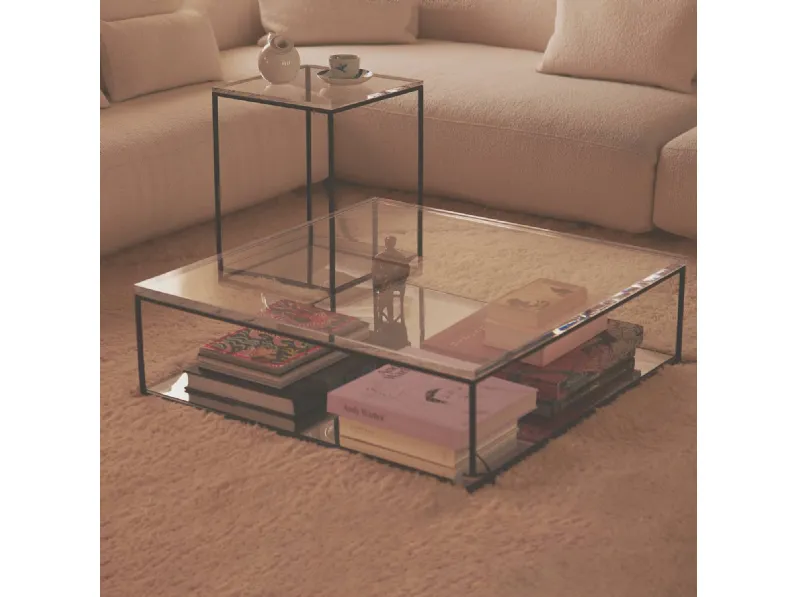 Tavolino in cristallo acrilico e metallo Seaside quadrato di Vesta