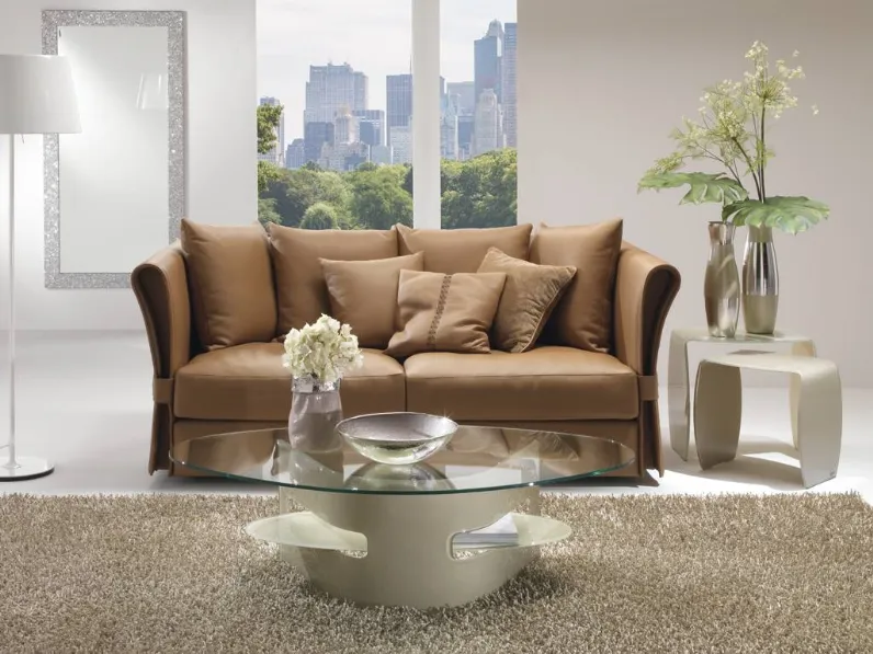 Tavolino rotondo in cristallo con base curvata in laccato Seneca de La Vetreria