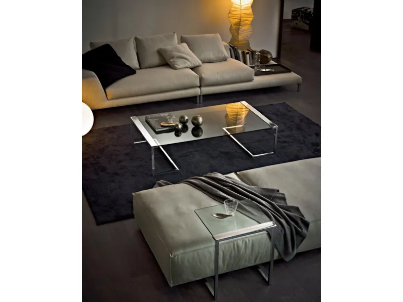 Tavolino Sir T32 con piano in cristallo e struttura in ottone cromato di Gallotti&Radice