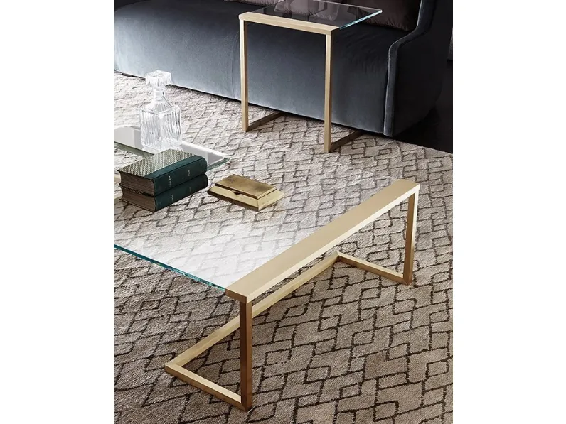 Tavolino Sir T32 con piano in cristallo e struttura in ottone di Gallotti&Radice
