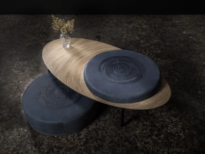 Tavolino in legno con pouf e seduta imbottita in pelle nera Sit Able 03 di MOS-Design