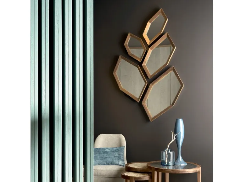 Specchiera Hexagone di design con cornice in Noce di Arte Brotto