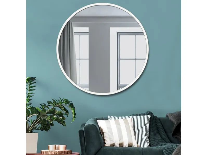 Specchiera Tonda Bianca con cornice in metallo di Pintdecor