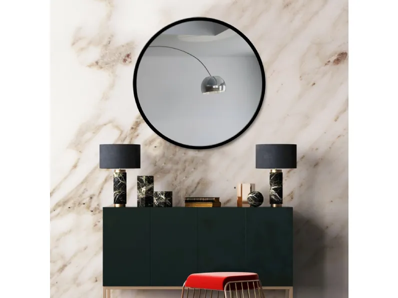 Specchiera Tonda Nera con cornice in metallo di Pintdecor