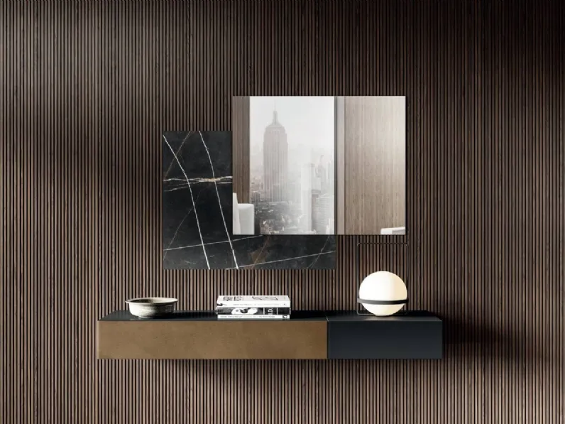 Specchio modulare realizzato in vetro a specchio e vetro effetto marmo 36e8 di Lago