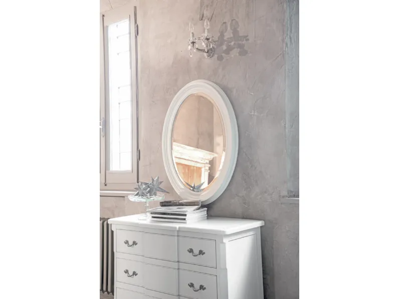 Specchio ovale Azimut con cornice in legno laccato Bianco di Tonin Casa