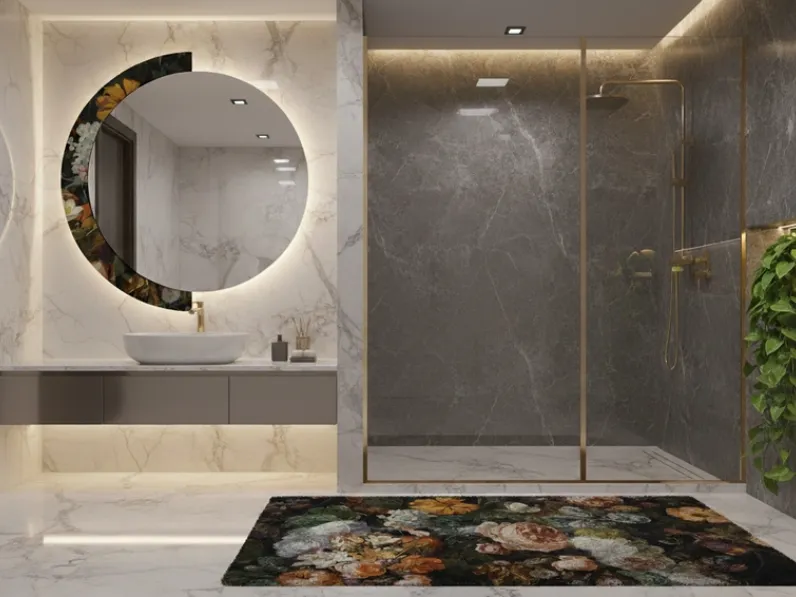 Specchio Half Moon Flowly con cornice in vetro stampato di Migliorino