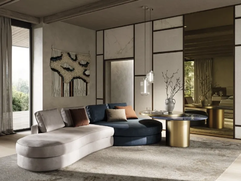 Tavolino con base a cilindro in finitura metallica e top in vetro MarmoReflex e laccato Tau 40 Steel Move di Reflex