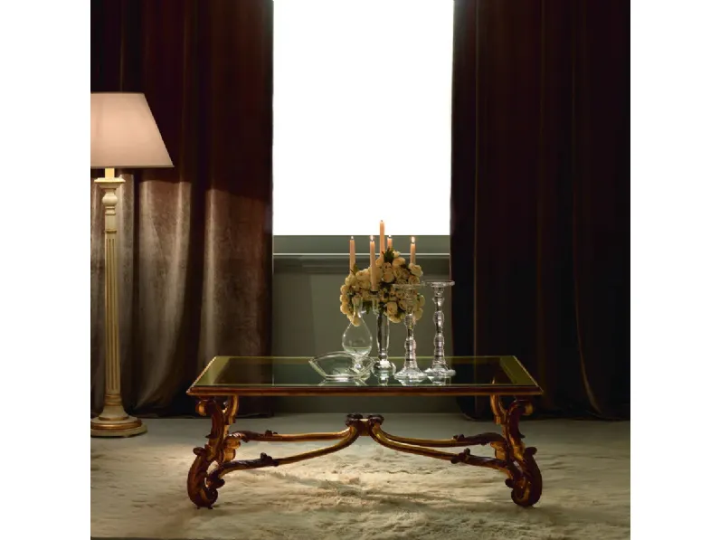 Tavolino 3433|2 in vetro e legno dorato di Silvano Grifoni