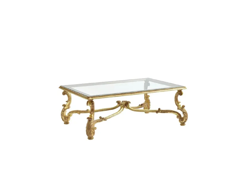 Tavolino 3433|2 in vetro e legno dorato di Silvano Grifoni