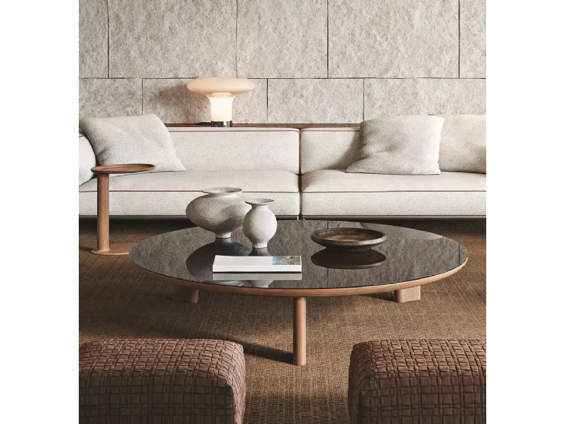Tavolino Arnold in vetro e legno di Flexform