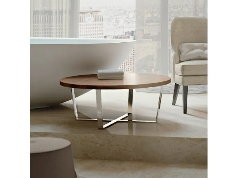 Tavolino rotondo Segreti con top in legno e base in metallo di Arte Brotto