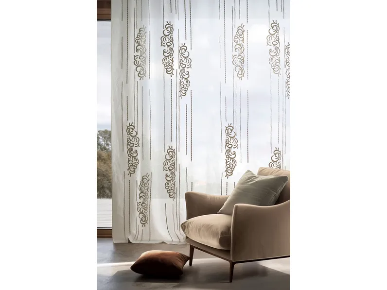 Tenda in lino Arabesque ricamo Fiori e Linee di Mastro Raphael