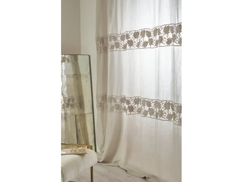 Tenda Mathilde in garza di lino con 2 Fasce Floreali orizzontali di Mastro Raphael