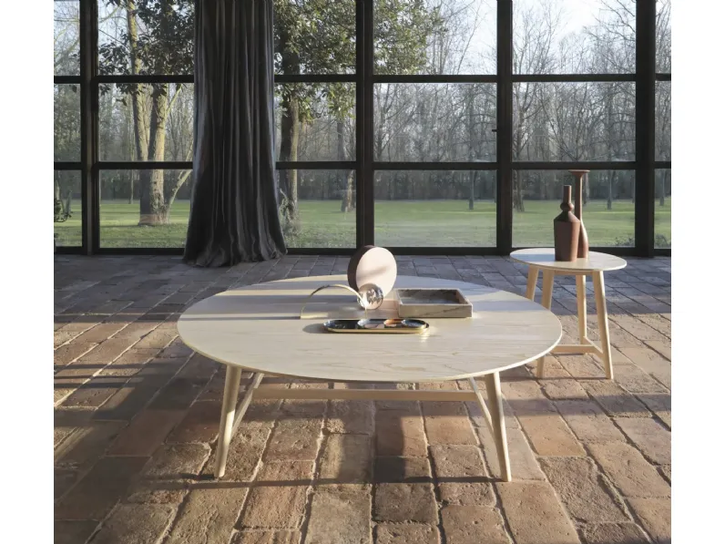 Tavolino rotondo con top in marmo e base in legno Tomo di Desirèe