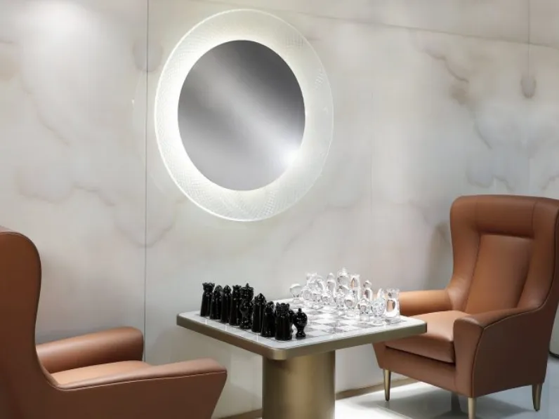 Specchio con cornice curvata in vetro extrachiaro acidato con incisioni. Illuminazione LED tra specchio e cornice Venezia di Reflex