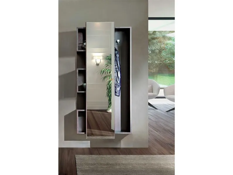 Appendiabiti da ingresso in legno con specchio e mensole Welcome di Pacini e Cappellini