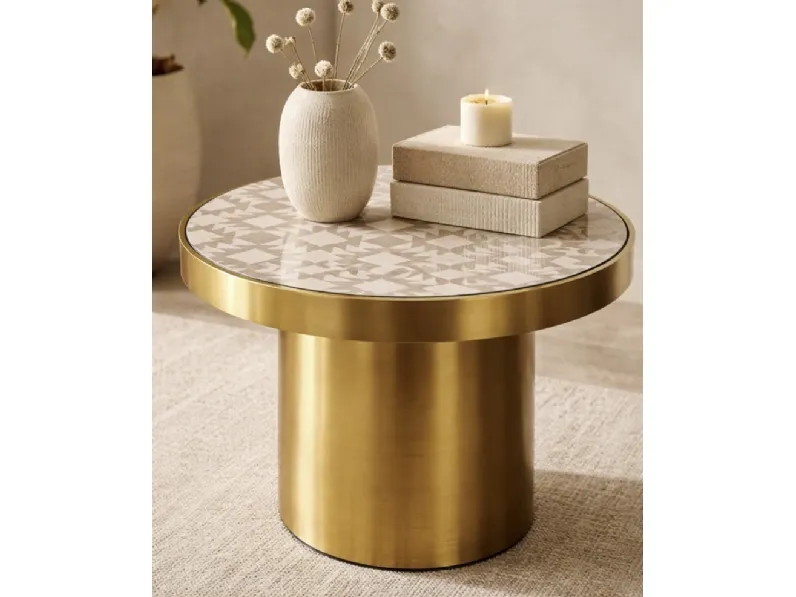 Tavolino Zahir 11 con top in vetro e base in ottone di Migliorino
