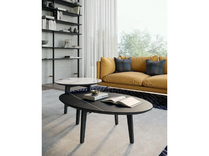 Tavolino Zoe con top in gres e base in legno di Dall'Agnese