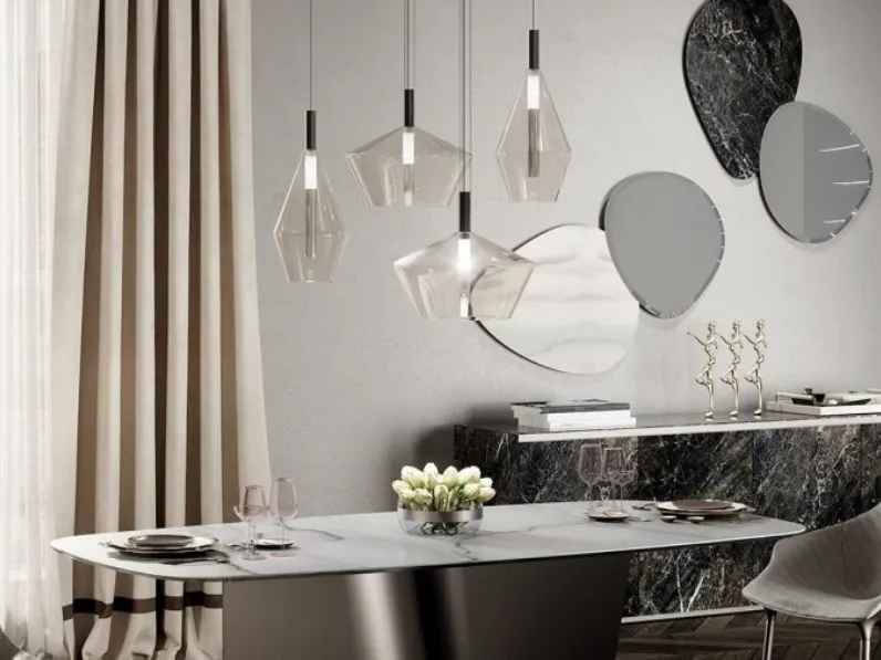 Lampada a sospensione in vetro soffiato trasparente 24 Gradi di Reflex