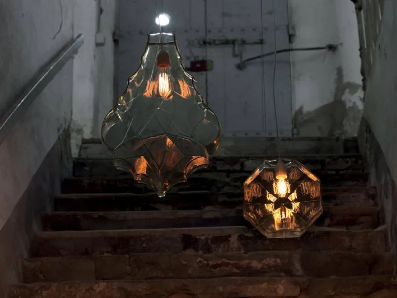 Lampada a sospensione in vetro paglierino trasparente 24 Karati di Karman